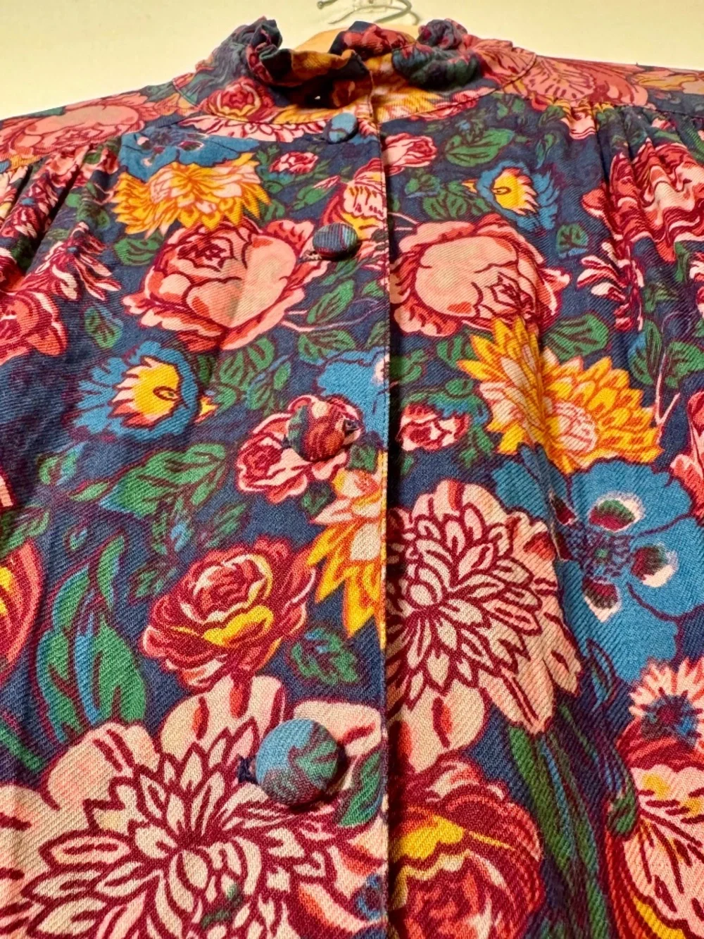 Vintage 80s Laura Ashley Navy Floral Maxi Dress Made in USA Sz L (12-14) - Picture 4 of 12